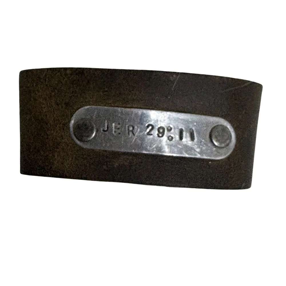 Mens Leather Cuff Bracelet JER 29: 11 Scripture Engraved‎ Silver Tone Plate Snap